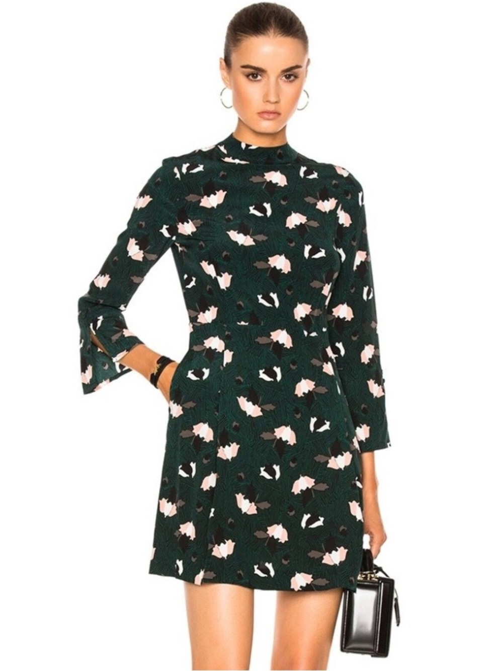 10 Crosby Derek Lam Deep Green Long-Sleeve Floral Print Dress